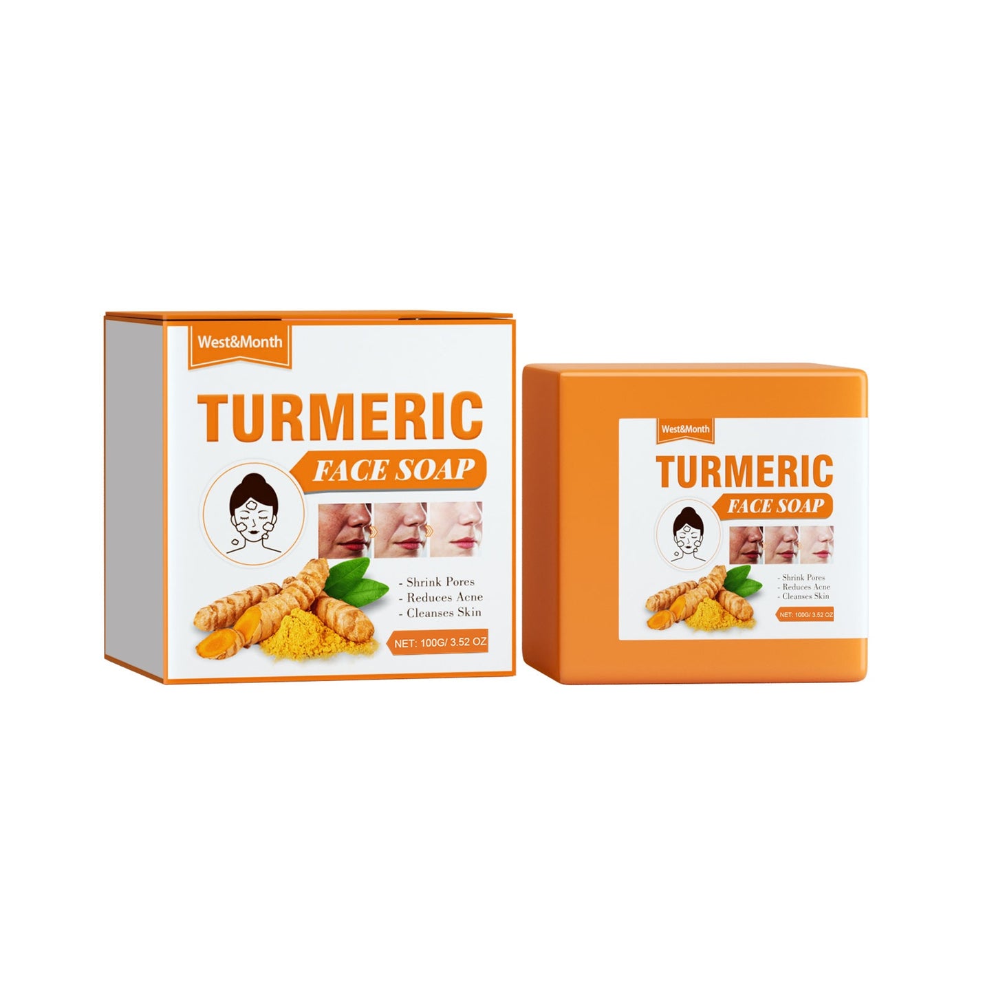 West&Month Turmeric Face Soap Facial Repair Gentle Cleansing Blemish Reducing Fine Lines Cleansing Soap